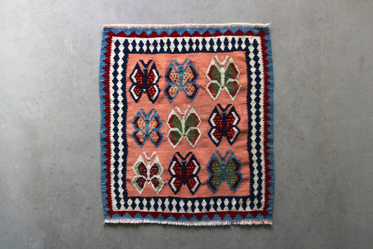 IRAN ANTIQUE SHIRAZ QASHQAI KILIM BUTTERFLY 1920年代 72.5×64cm