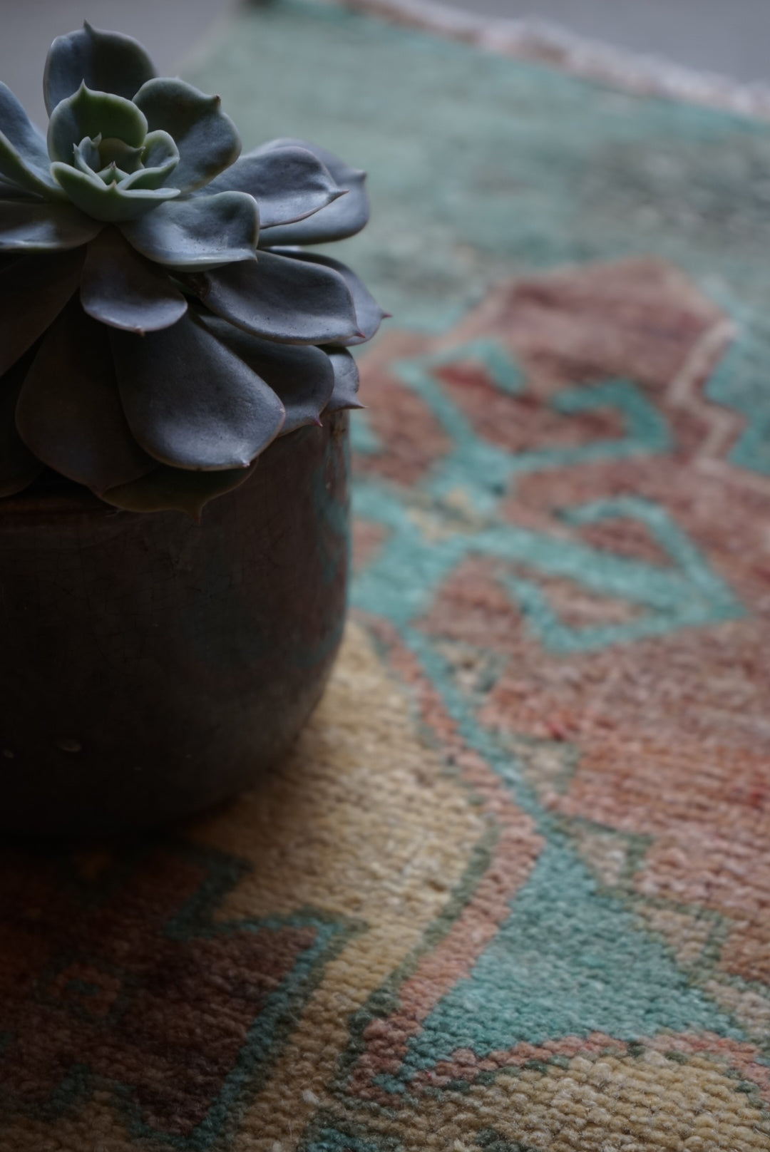 Türkiye Old Oushak Beige Blue Small size 1970年代 80 × 40 cm No.TR25243