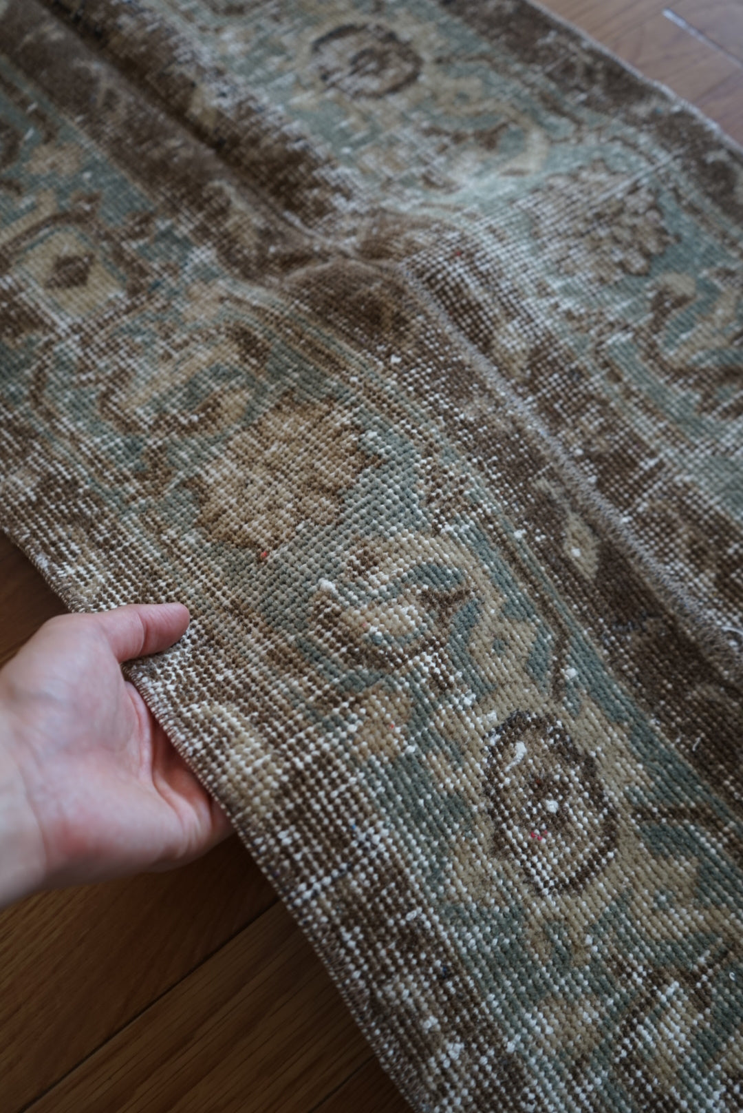 Türkiye Old Oushak Mintgreen , Brown Patchwork 1970年代 121.5 × 50 cm No.TR25409