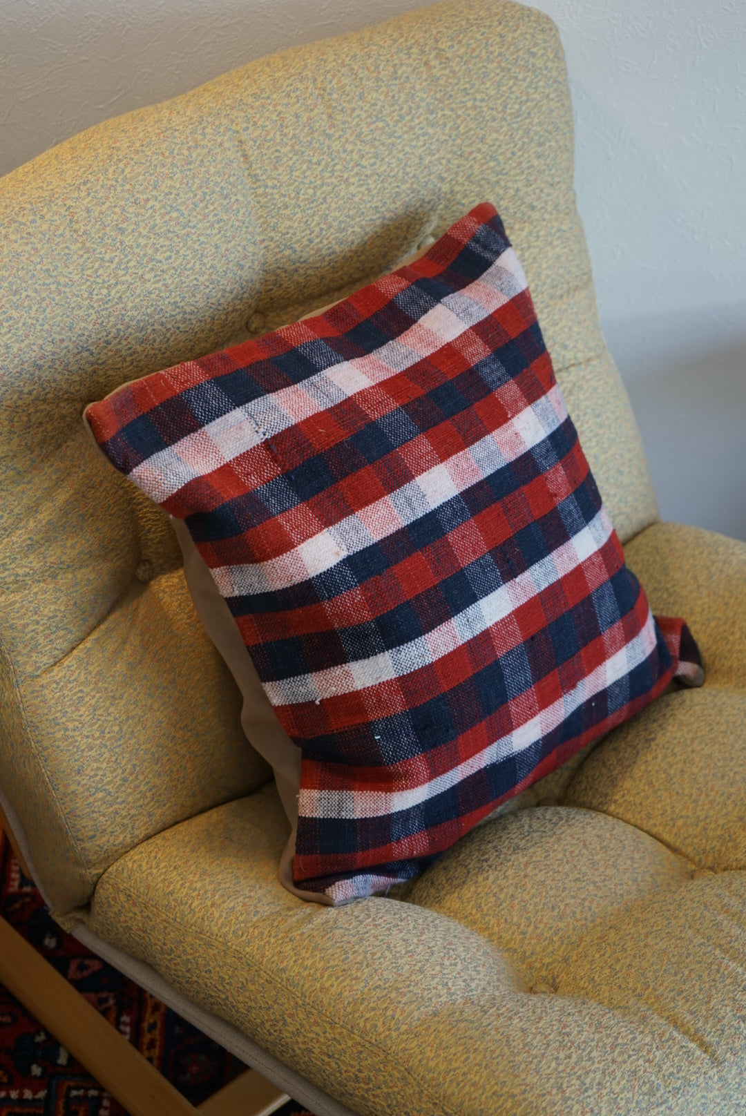 Türkiye Old Kilim Cushion Cover Checker Navy , Red , White 46 × 45 cm No.TR25395