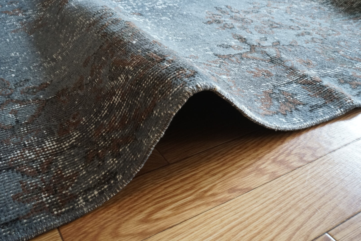 Türkiye Old Isparta Medallion Overdye Blue Glay , Brown 1970年代 250 × 161 cm No.TR25495 / 国内送料無料