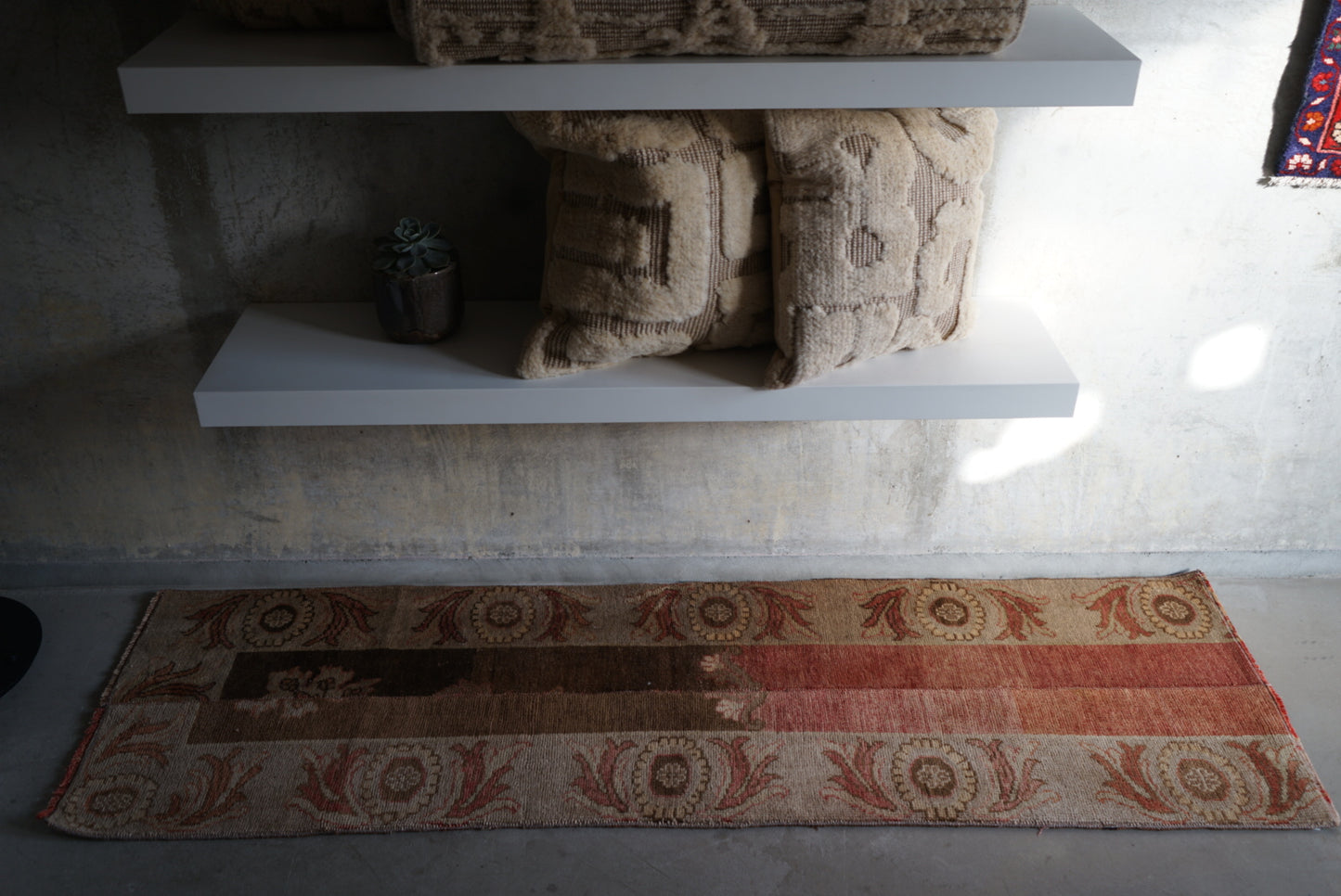 Türkiye Old Oushak Beige , Brown Runner 1970年代 166 × 50 cm No.TR25270