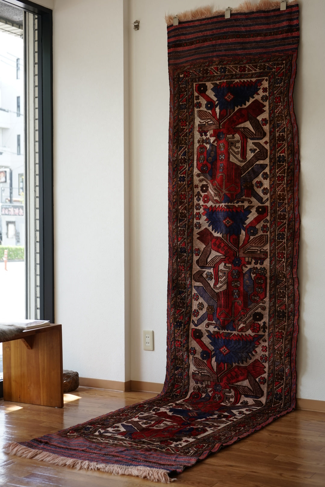 店頭販売 IRAN ANTIQUE QASHQAI SHIRAZ PHOENIX RUNNER 1860年代 320×80cm