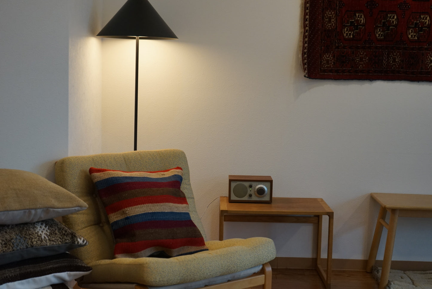 Türkiye Old Kilim Cushion Cover Mix Color Stripe Design 44 × 45 cm No.TR25566 / 送料無料・羊毛手織りキリム