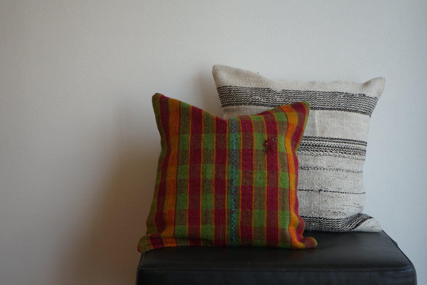 Türkiye Old Kilim Cushion Cover Checker Green , Yellow , Red 46 × 45 cm No.TR25396