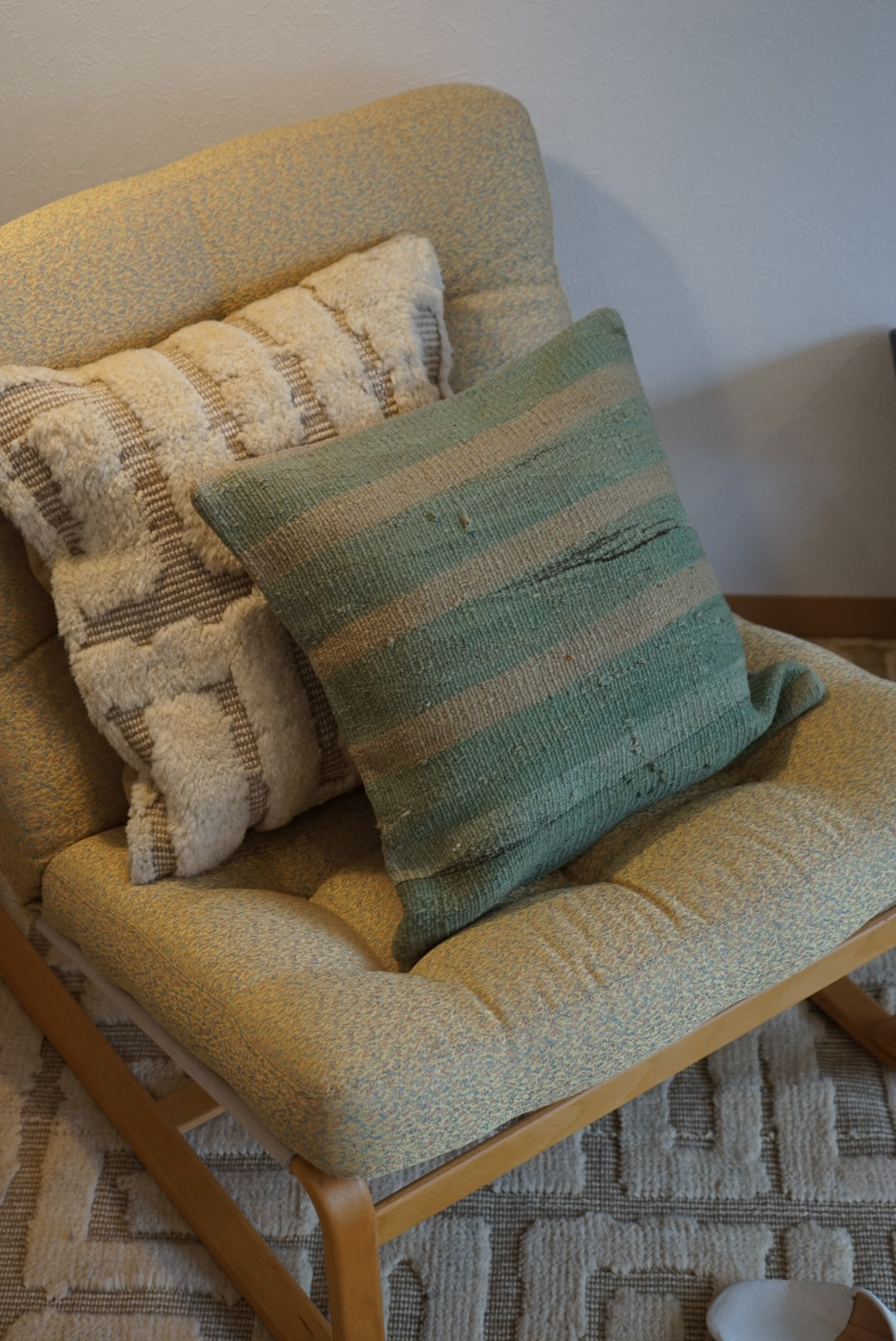 Türkiye Old Kilim Cushion Cover Green , Beige Stripe 40 × 40 cm No.TR25364