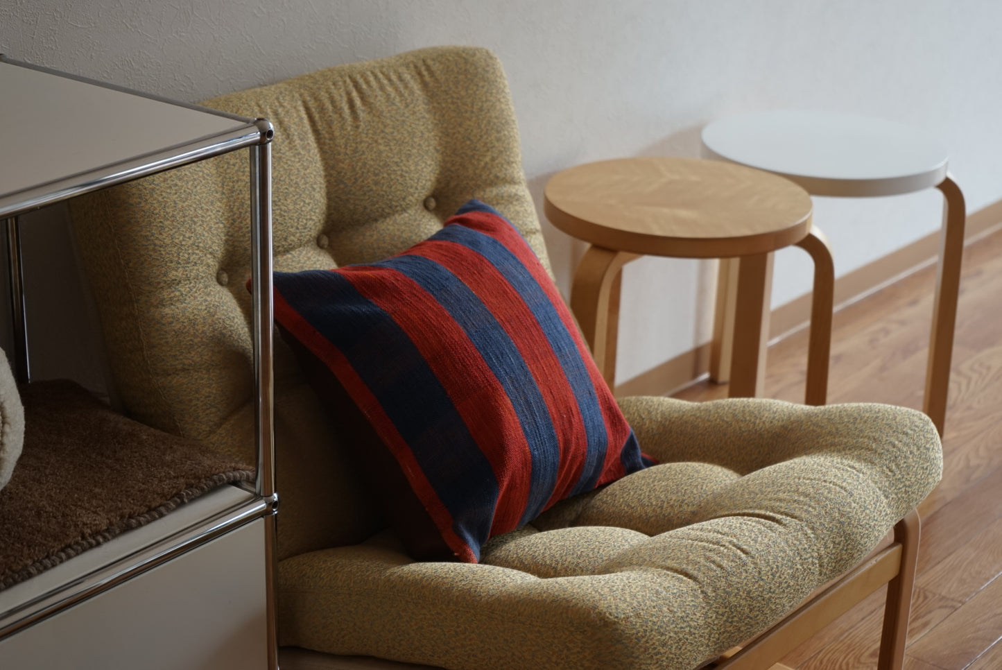 Türkiye Old Kilim Cushion Cover Red , Blue CheckerStripe 40 × 40 cm No.TR25363