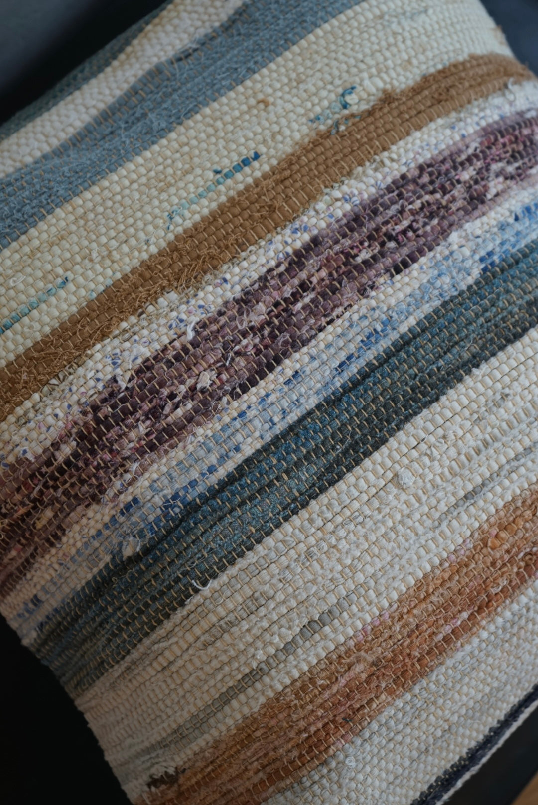 Türkiye Old Kilim Cushion Cover Stripe Mix Color Ivory , Blue 55 × 52 cm No.TR25399