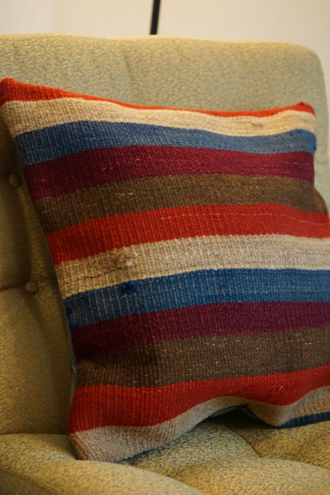 Türkiye Old Kilim Cushion Cover Mix Color Stripe Design 44 × 45 cm No.TR25566 / 送料無料・羊毛手織りキリム