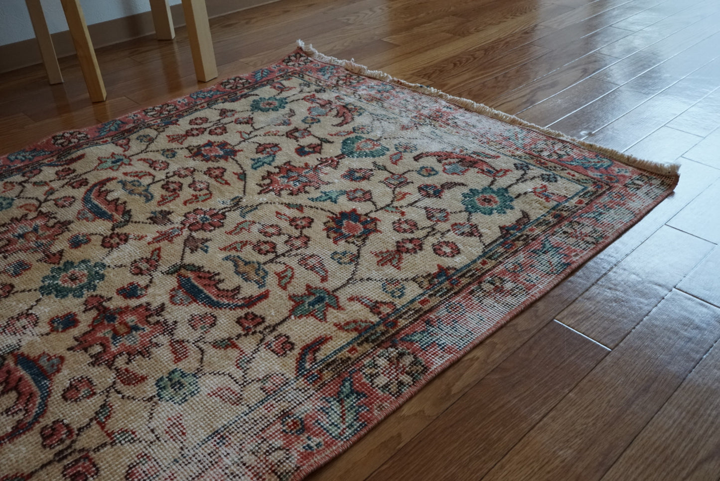 Türkiye Old Isparta Beige , Rose Pink , Emerald Green Floral 1970年代 194 × 92 cm No.TR25451