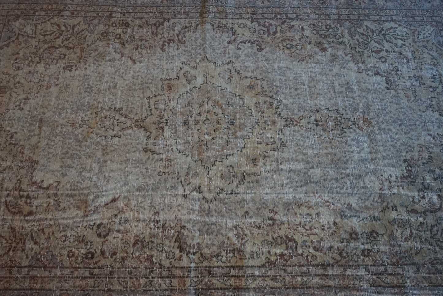 Türkiye Old Isparta Medallion Beige , Glay 1960年代 284 × 183.5 cm No.TR25476 / 国内送料無料・羊毛手織り絨毯