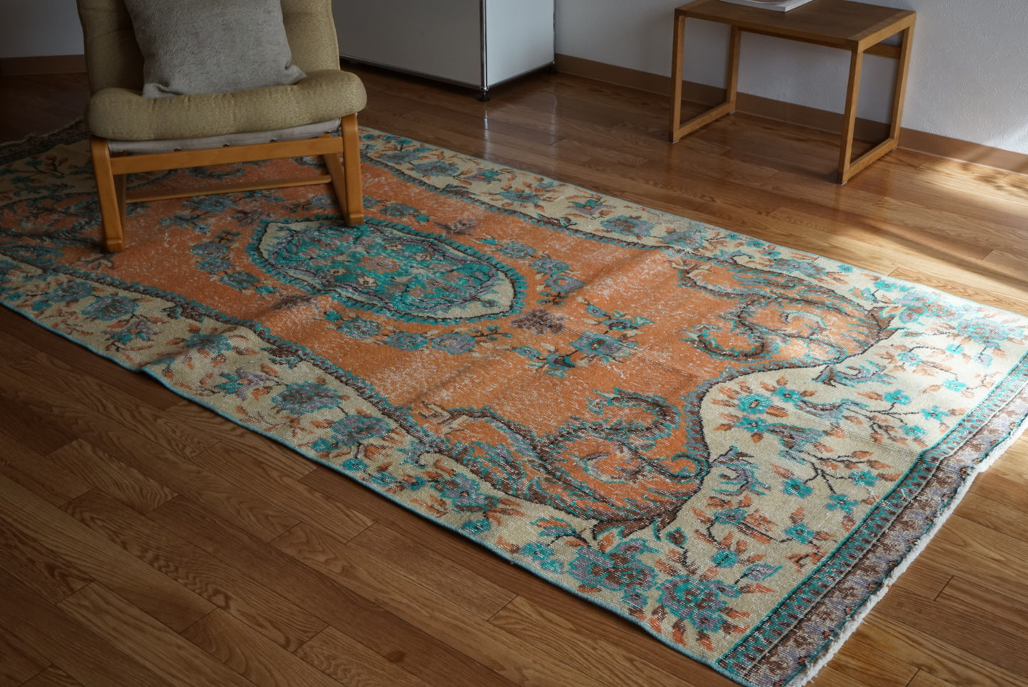 Türkiye Old Isparta Orange , Beige , Blue 1970年代 278 × 130.5 cm No.TR25503 / 国内送料無料