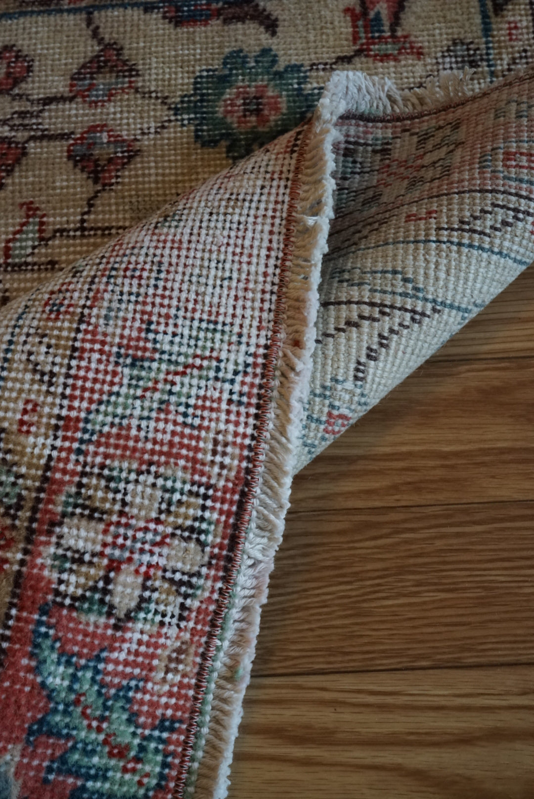 Türkiye Old Isparta Beige , Rose Pink , Emerald Green Floral 1970年代 194 × 92 cm No.TR25451