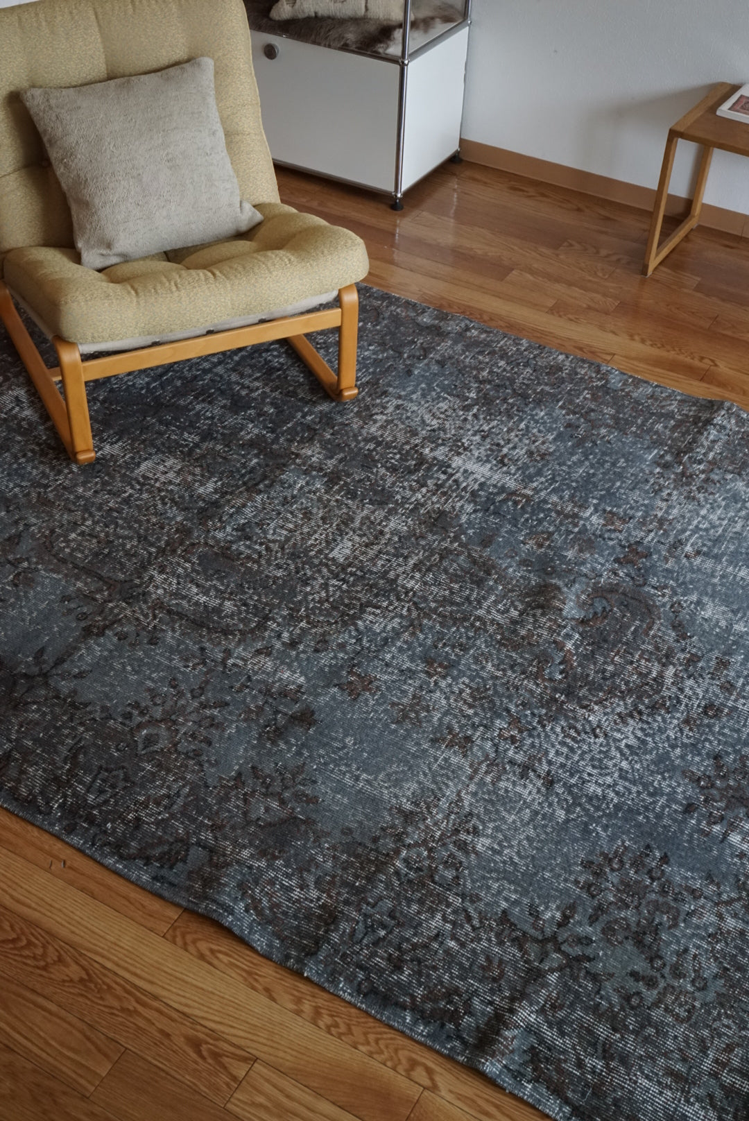 Türkiye Old Isparta Medallion Overdye Blue Glay , Brown 1970年代 250 × 161 cm No.TR25495 / 国内送料無料