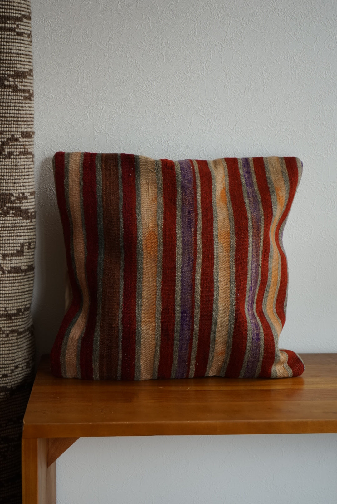 Türkiye Old Kilim Cushion Cover Mix Color Stripe Design 45 × 45 cm No.TR25535 / 送料無料・羊毛手織りキリム
