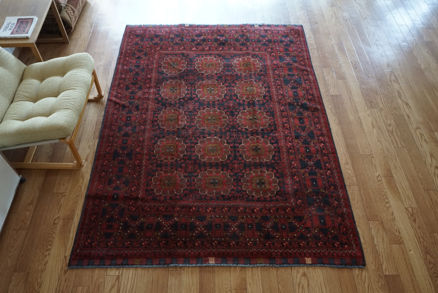 店頭販売 Afghanistan Vintage Turkmen 1980年代 201 × 146.5 cm  No.AF2536 / 国内送料無料・羊毛手織り絨毯