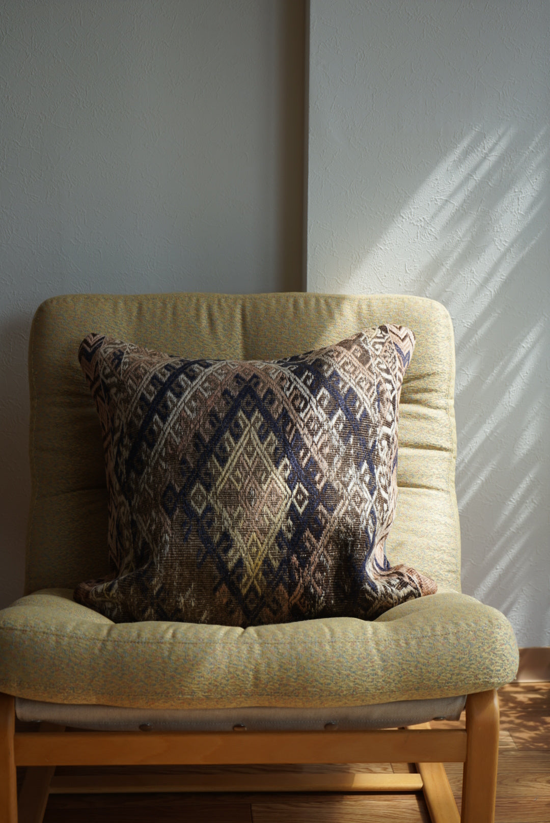 Türkiye Old Kilim Cushion Cover Brown , Beige , Navy Tribal Medallion 50 × 51 cm No.TR25356