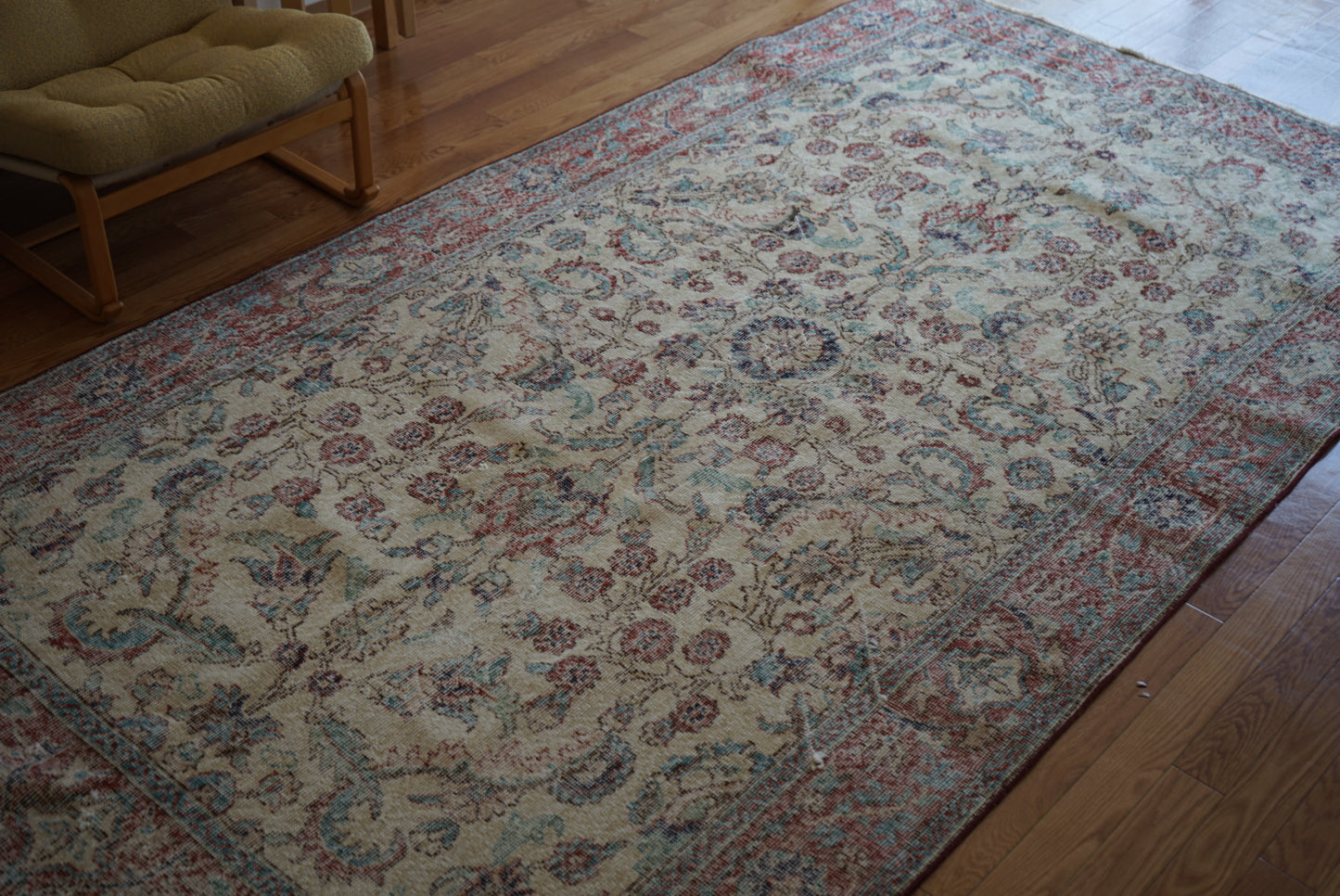 Türkiye Old Isparta Beige Cerulean Blue Floral 1970年代  303 × 160.5 cm No.TR25391
