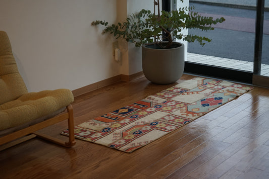 Türkiye Old Oushak PatchWork Runner Colorful 1970年代 165.5 × 58 cm No.TR25292