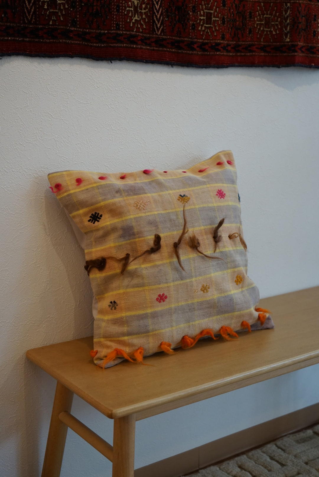 Türkiye Old Kilim Cushion Cover Pastel Fancy 45 × 45 cm No.TR25572 / 送料無料・羊毛手織りキリム