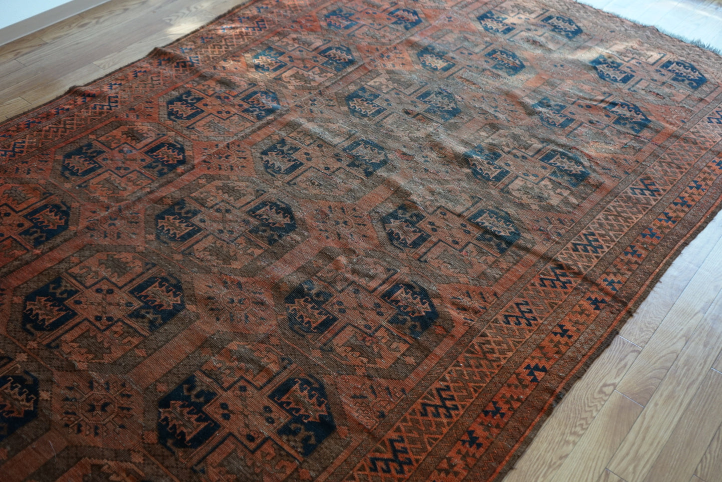 店頭販売 Afghanistan Old Turkmen Slaiman Brick Red 1900年代 301 × 202 cm  No.AF2540 / 国内送料無料・羊毛手織り絨毯