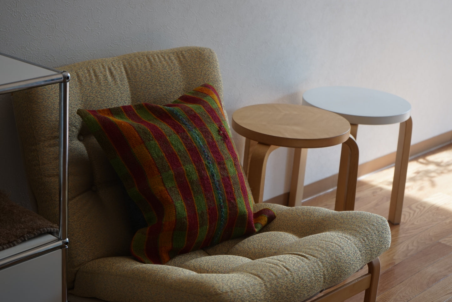 Türkiye Old Kilim Cushion Cover Checker Green , Yellow , Red 46 × 45 cm No.TR25396