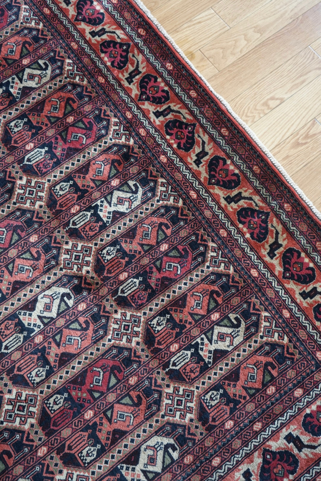 Afghanistan Vintage Turkmen Black , Rose Finequality 1990年代 192 × 151 cm No.AF2522