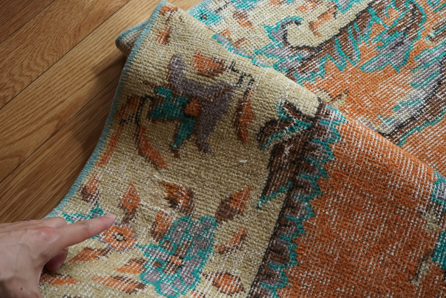 Türkiye Old Isparta Orange , Beige , Blue 1970年代 278 × 130.5 cm No.TR25503 / 国内送料無料