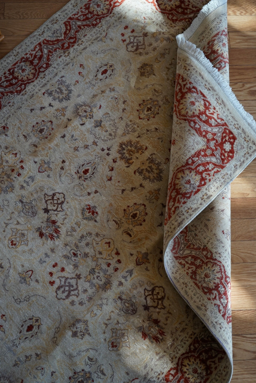 Türkiye Old Anatoria Beige , Red 1960年代 222 × 136 cm No.TR25551 / 国内送料無料・羊毛手織り絨毯