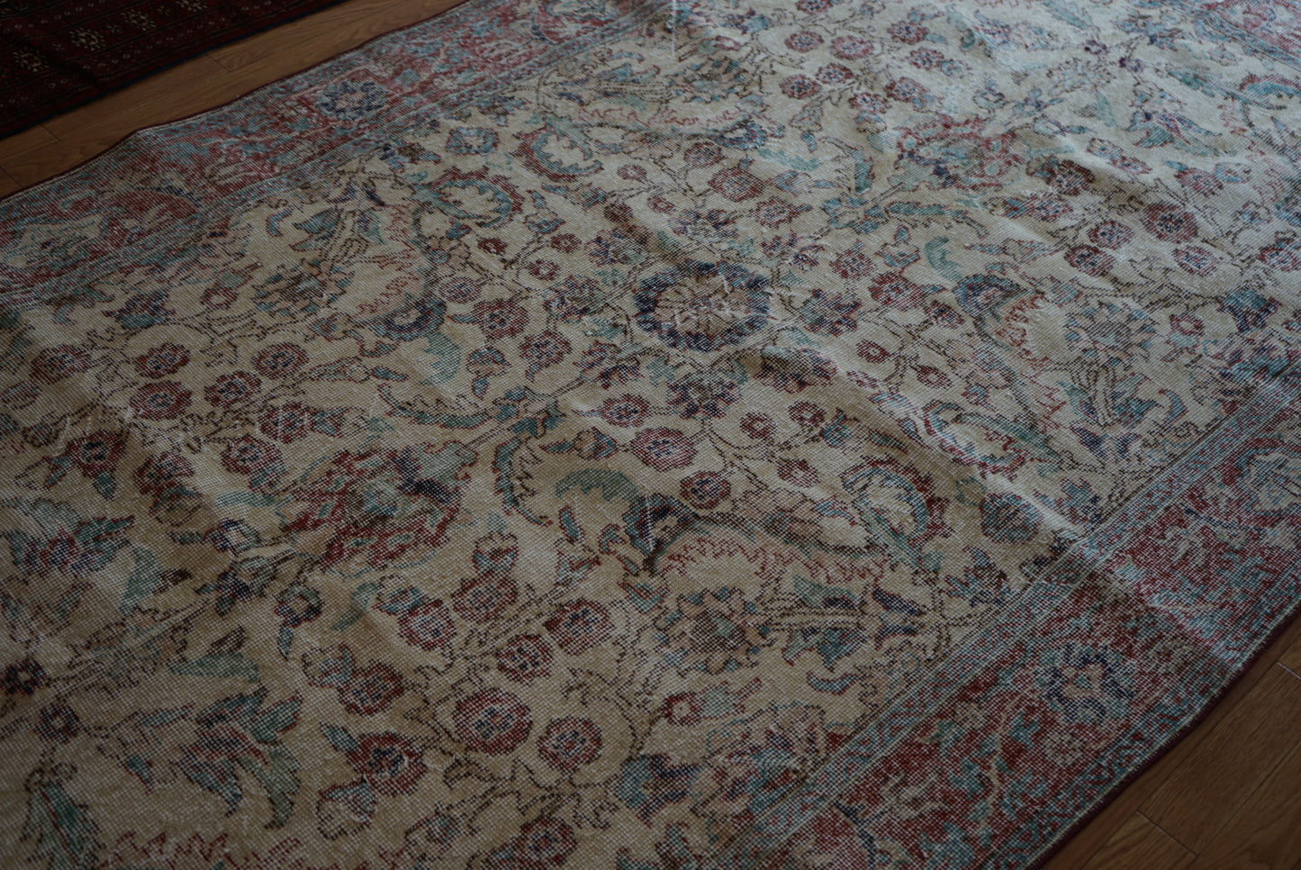 Türkiye Old Isparta Beige Cerulean Blue Floral 1970年代  303 × 160.5 cm No.TR25391