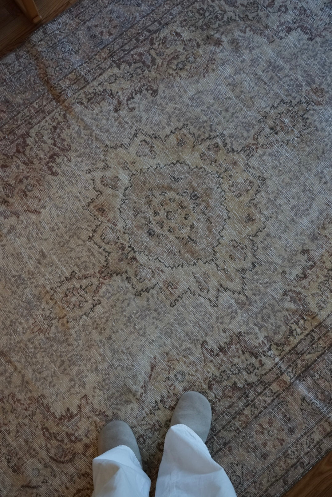 Türkiye Old Isparta Medallion Beige , Glay 1960年代 284 × 183.5 cm No.TR25476 / 国内送料無料・羊毛手織り絨毯