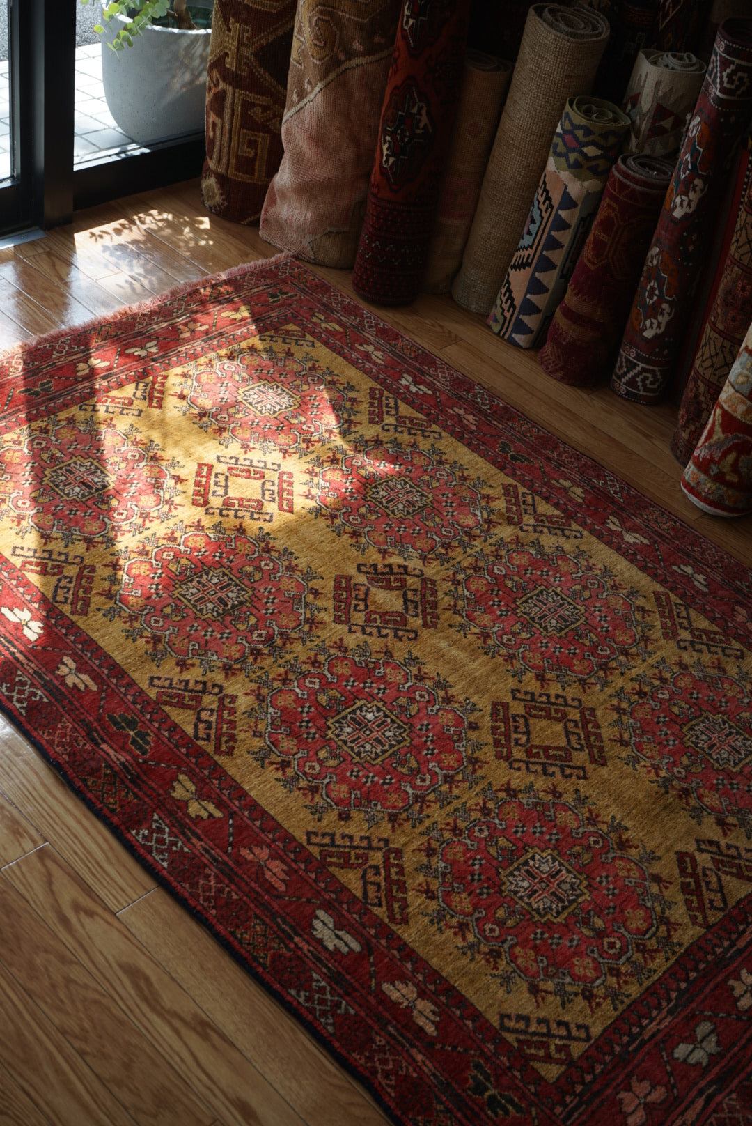 Afghanistan Old Turkmen Yellow Mustard 1950年代 188 × 123 cm No.AF2520
