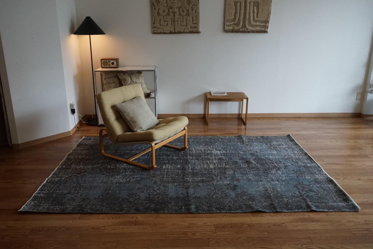 Türkiye Old Isparta Medallion Overdye Blue Glay , Brown 1970年代 250 × 161 cm No.TR25495 / 国内送料無料