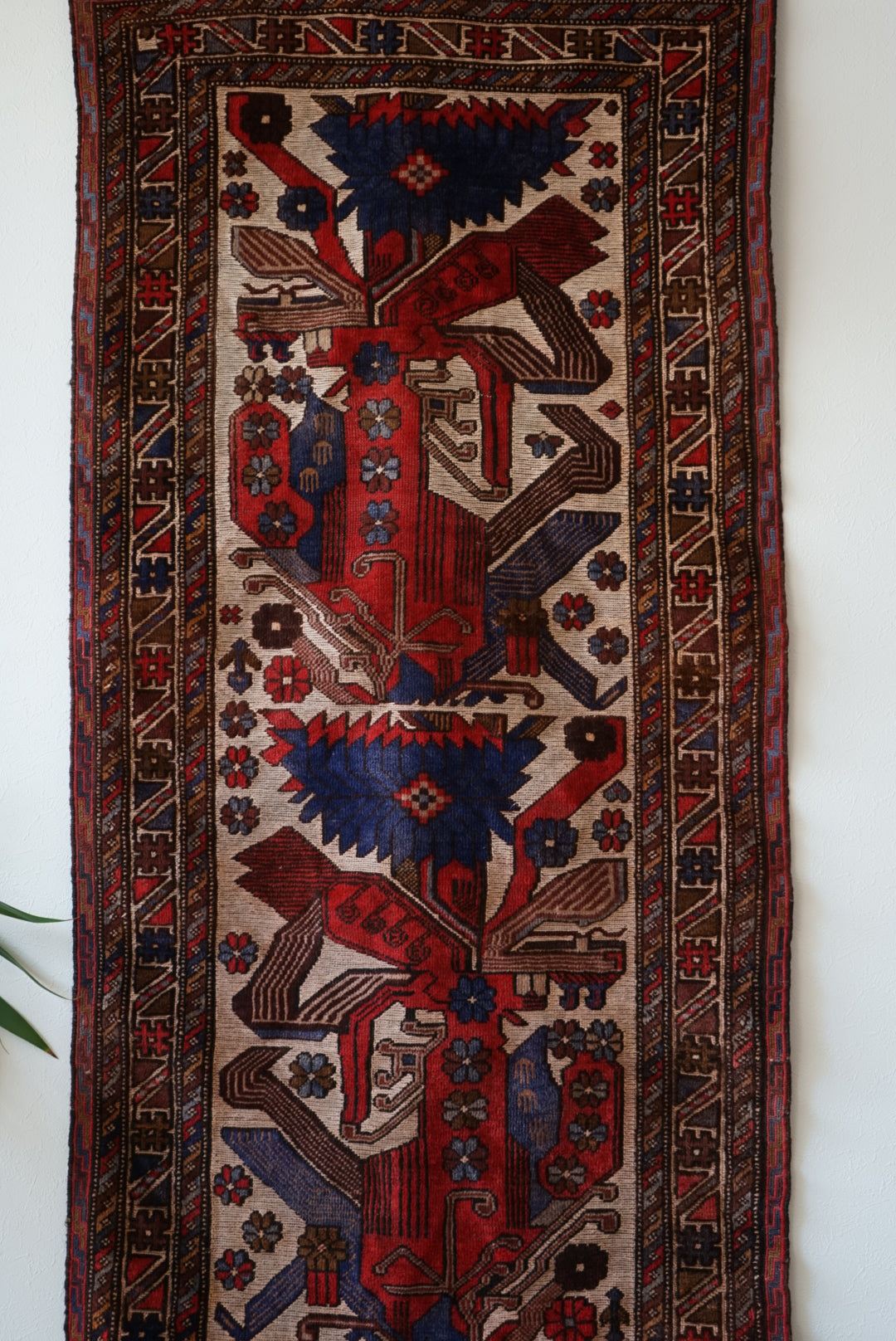 店頭販売 IRAN ANTIQUE QASHQAI SHIRAZ PHOENIX RUNNER 1860年代 320×80cm