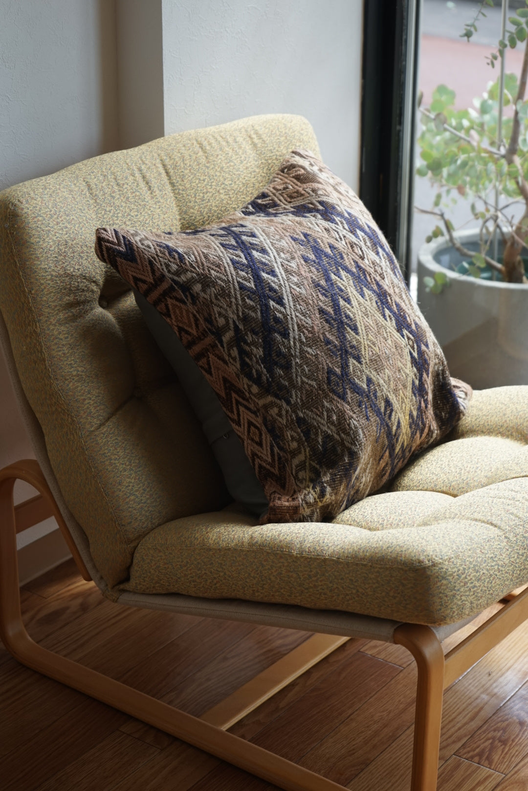Türkiye Old Kilim Cushion Cover Brown , Beige , Navy Tribal Medallion 50 × 51 cm No.TR25356