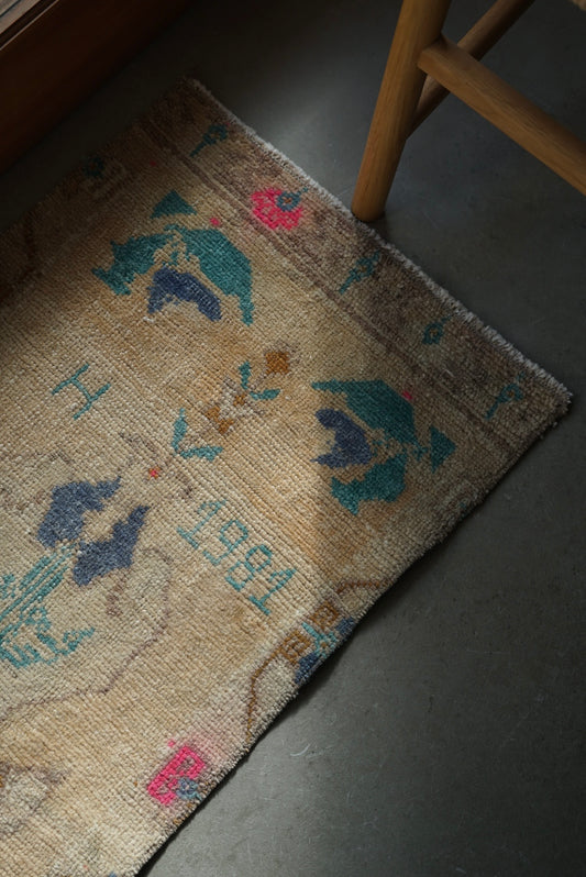 Türkiye Vintage Oushak Blue Flower 1980年代 106 × 45 cm No.TR25305