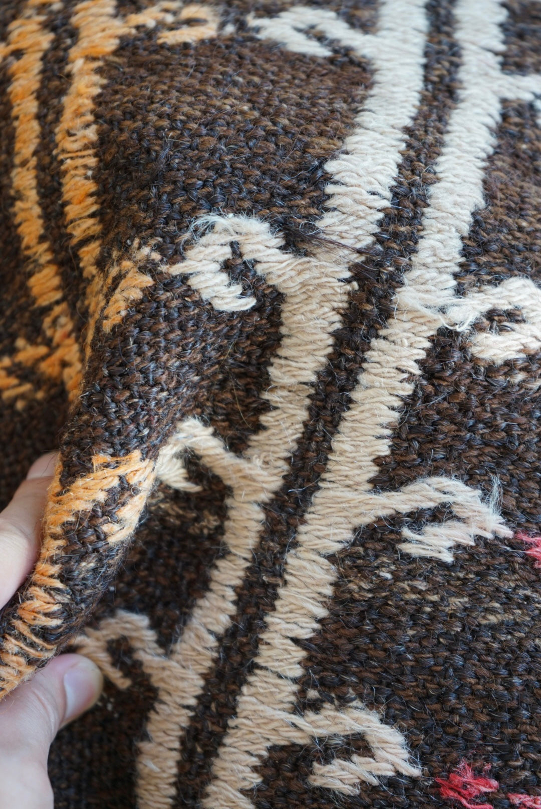 Türkiye Old Kilim Cushion Cover Brown Tribal Design 50 × 50 cm No.TR25555 / 送料無料・羊毛手織りキリム