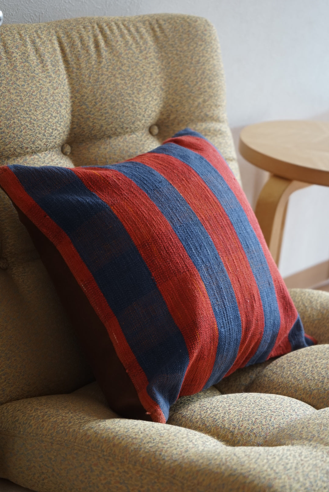 Türkiye Old Kilim Cushion Cover Red , Blue CheckerStripe 40 × 40 cm No.TR25363