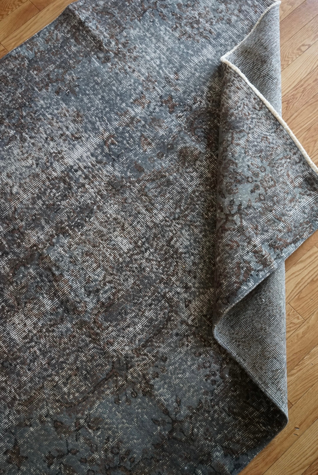 Türkiye Old Isparta Medallion Overdye Blue Glay , Brown 1970年代 250 × 161 cm No.TR25495 / 国内送料無料