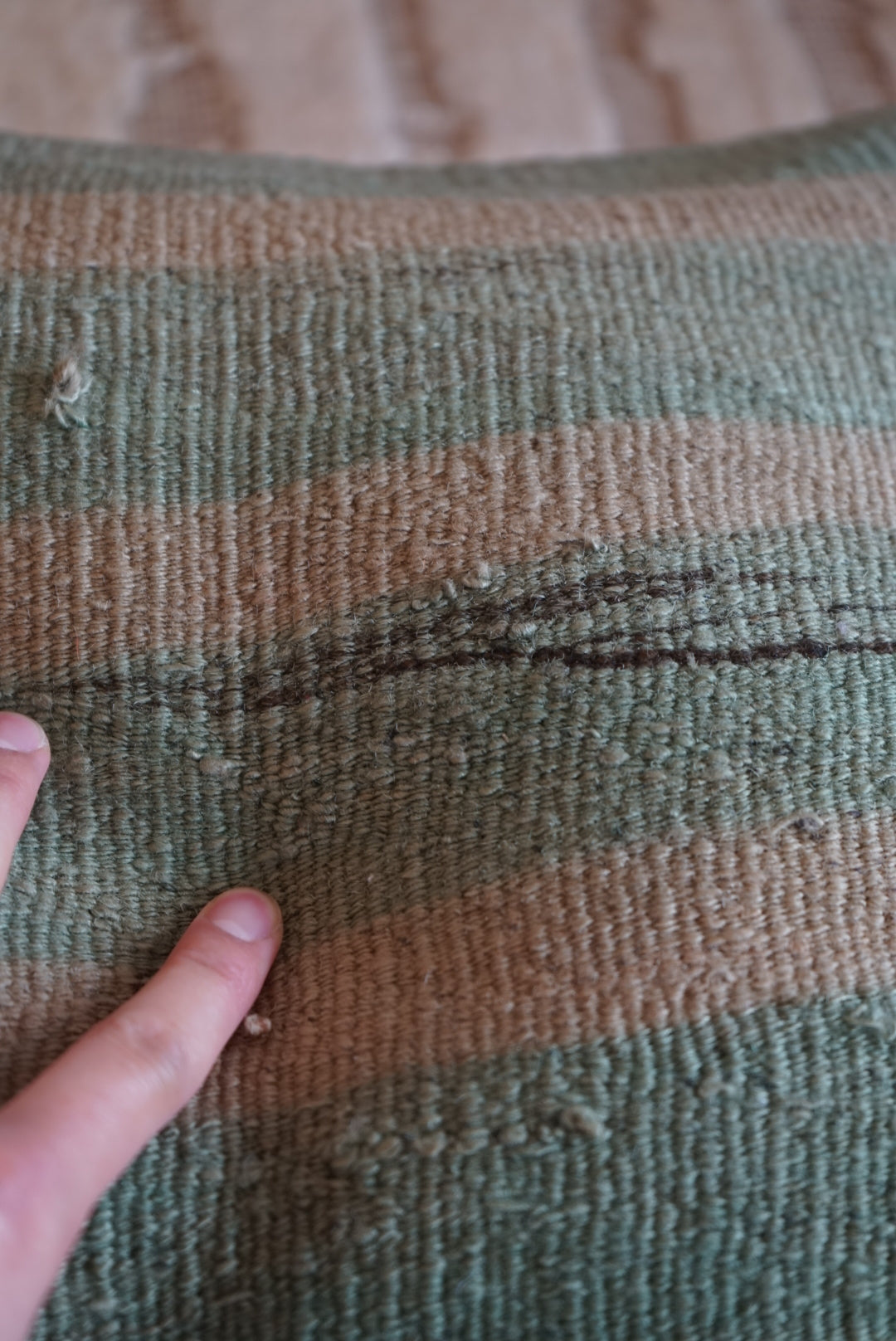 Türkiye Old Kilim Cushion Cover Green , Beige Stripe 40 × 40 cm No.TR25364