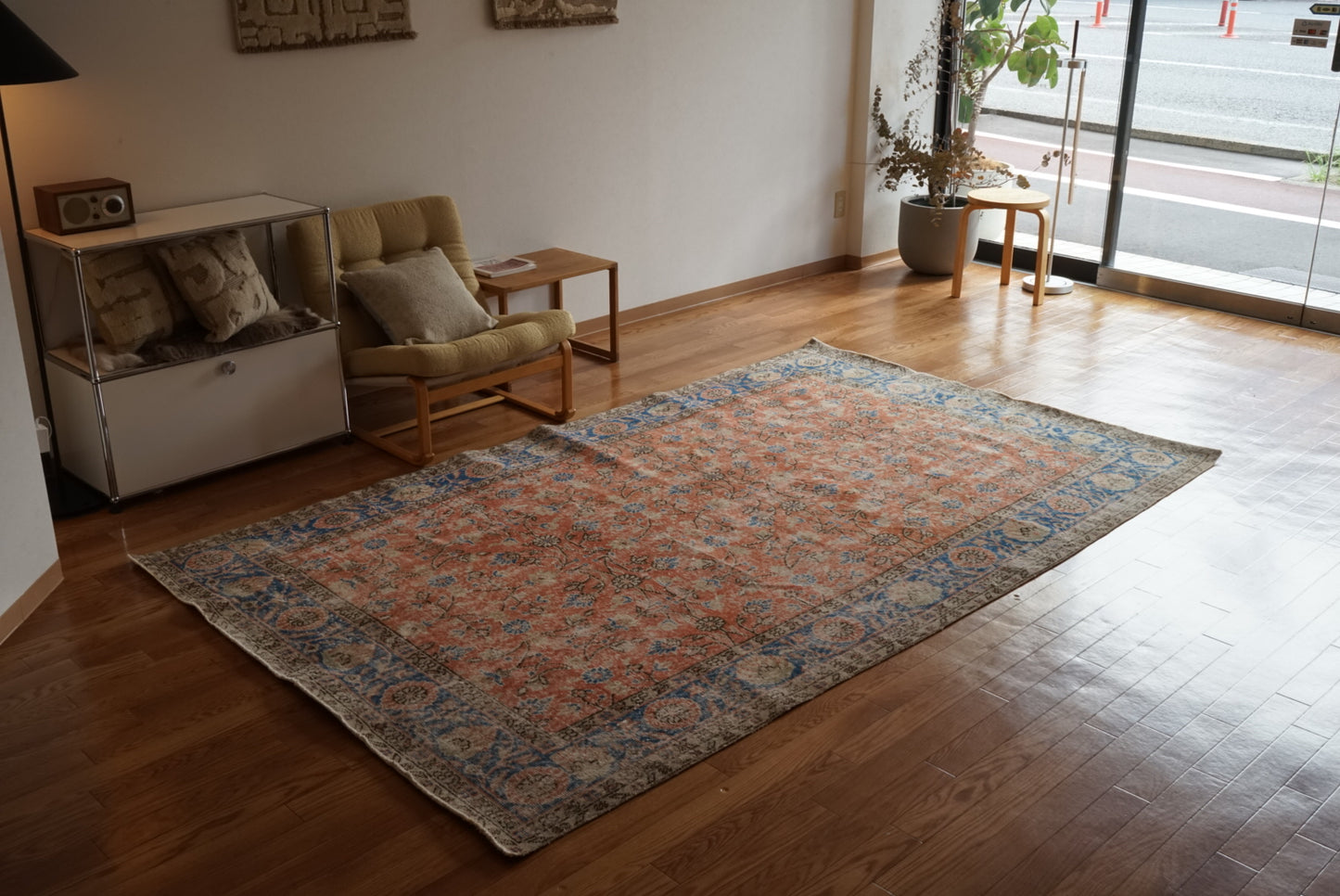 Türkiye Old Isparta Scarlet , Blue 1970年代 271.5 × 164 cm No.TR25507 / 国内送料無料・羊毛手織り絨毯