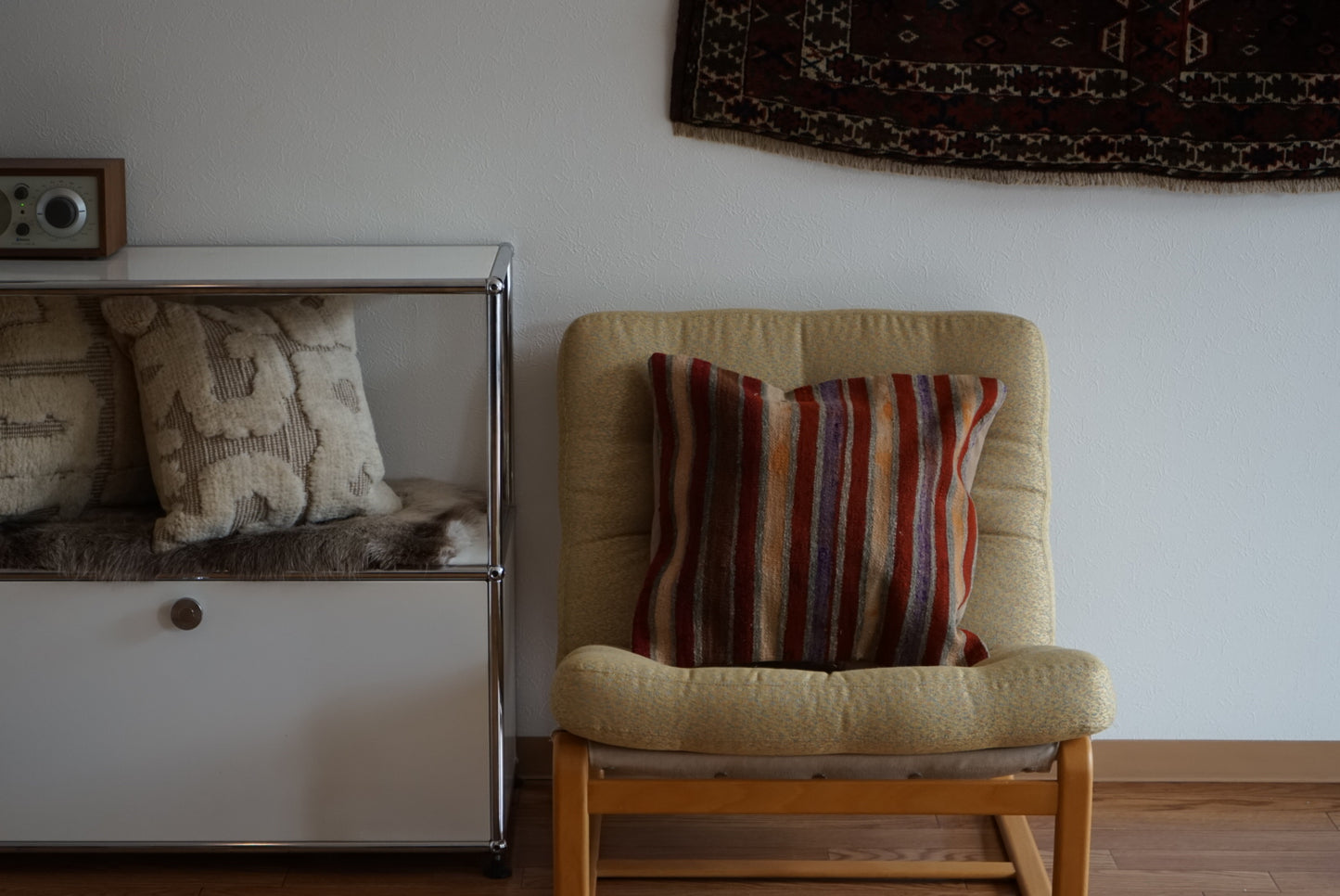 Türkiye Old Kilim Cushion Cover Mix Color Stripe Design 45 × 45 cm No.TR25535 / 送料無料・羊毛手織りキリム