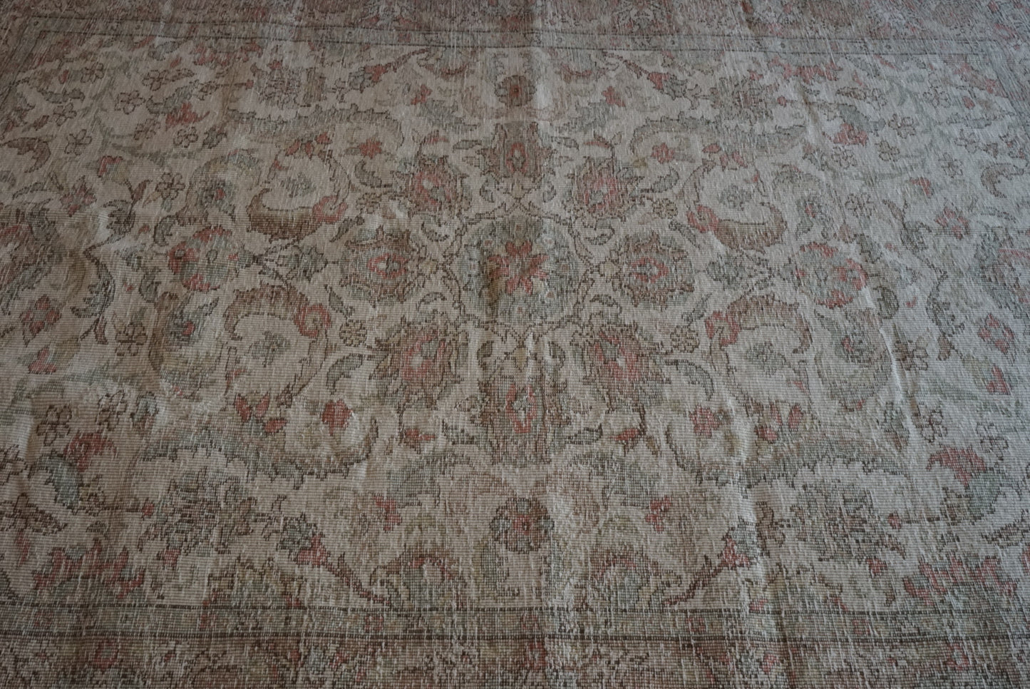 Türkiye Old Isparta Medallion Beige , Green , Rose Red 1960年代 231 × 165 cm No.TR25477 / 国内送料無料