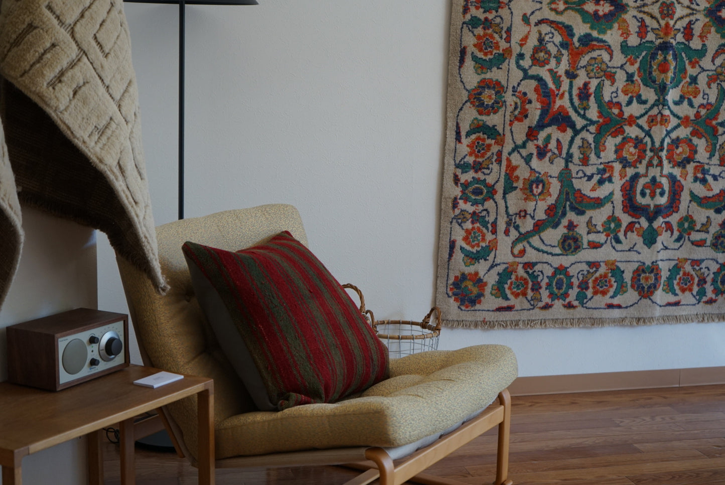 Türkiye Old Kilim Cushion Cover Green , Red Stripe Design 50 × 50 cm No.TR25556 / 送料無料・羊毛手織りキリム