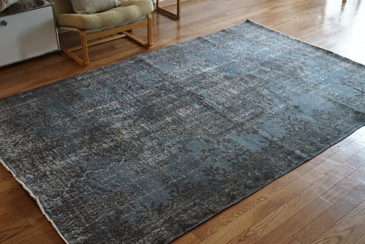 Türkiye Old Isparta Medallion Overdye Blue Glay , Brown 1970年代 250 × 161 cm No.TR25495 / 国内送料無料