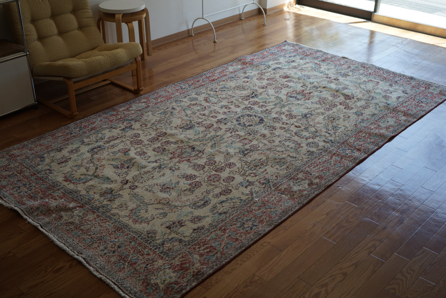 Türkiye Old Isparta Beige Cerulean Blue Floral 1970年代  303 × 160.5 cm No.TR25391