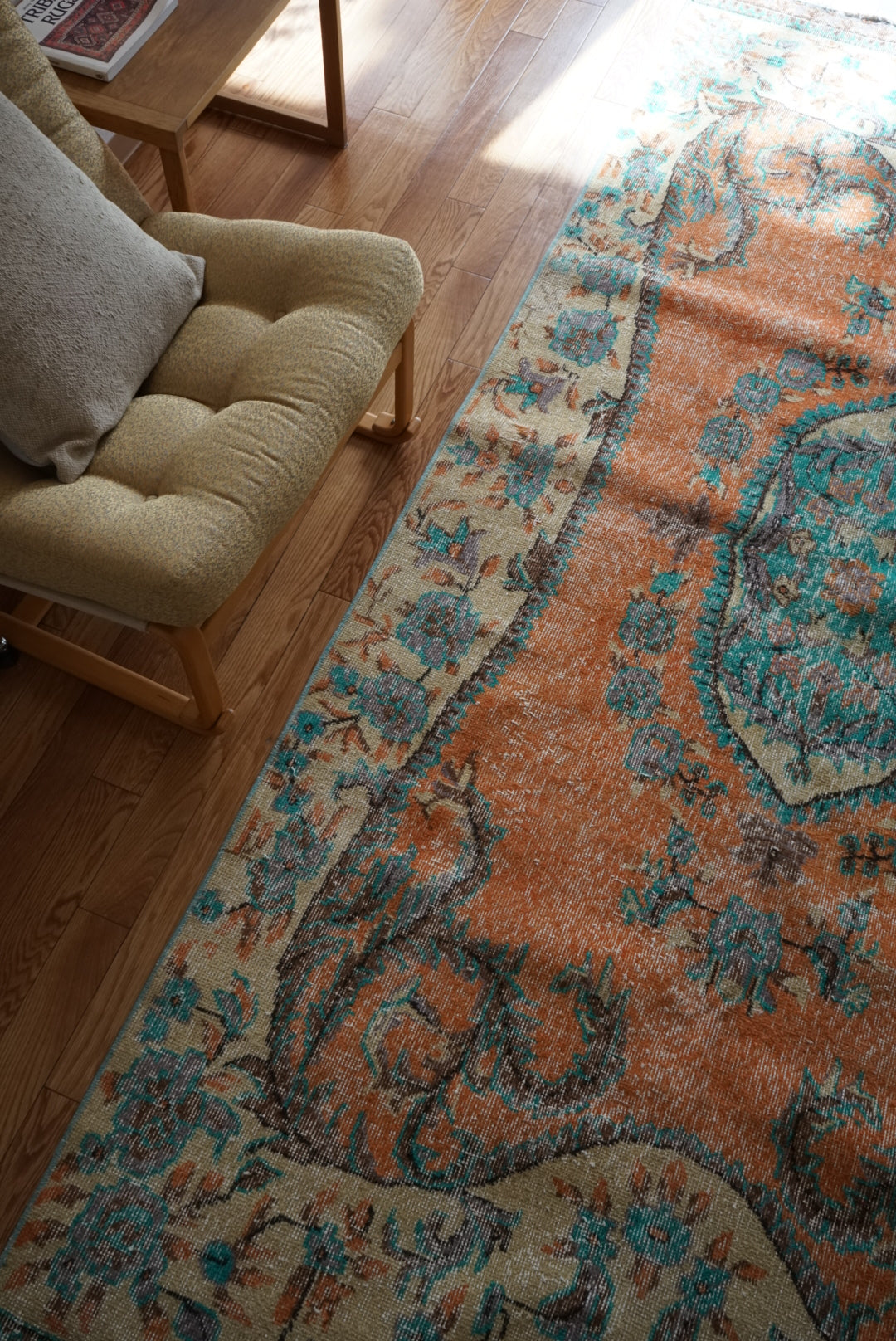 Türkiye Old Isparta Orange , Beige , Blue 1970年代 278 × 130.5 cm No.TR25503 / 国内送料無料