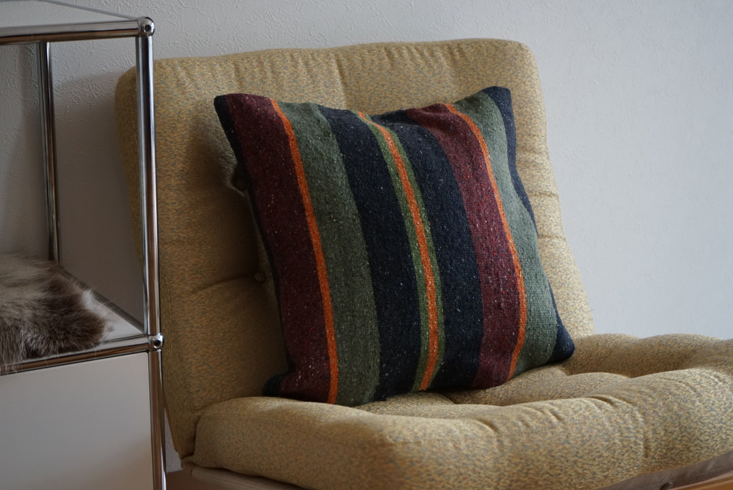 Türkiye Old Kilim Cushion Cover Mix Stripe Dark Color 50 × 50 cm No.TR25523 / 国内送料無料・羊毛手織りキリム