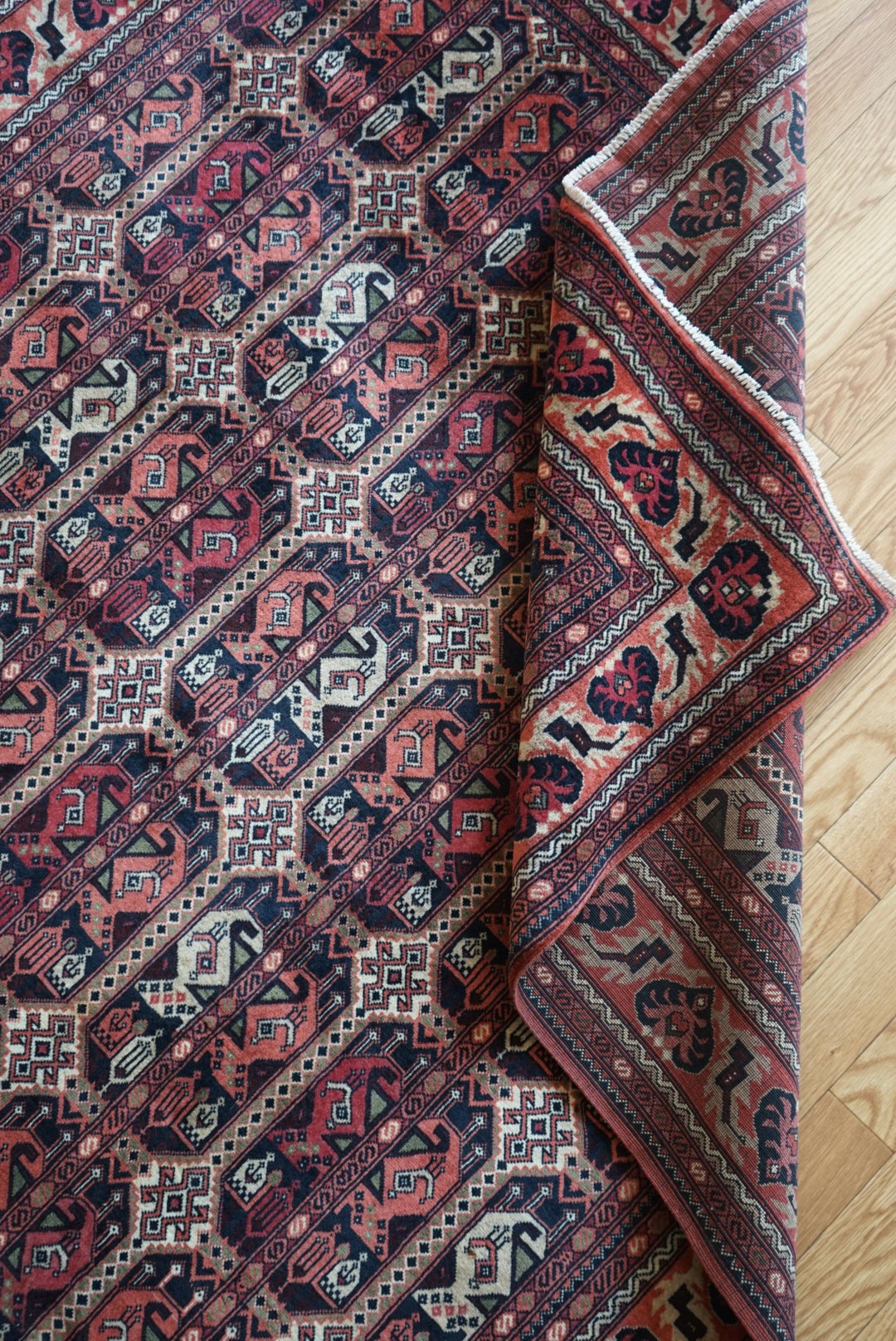Afghanistan Vintage Turkmen Black , Rose Finequality 1990年代 192 × 151 cm No.AF2522