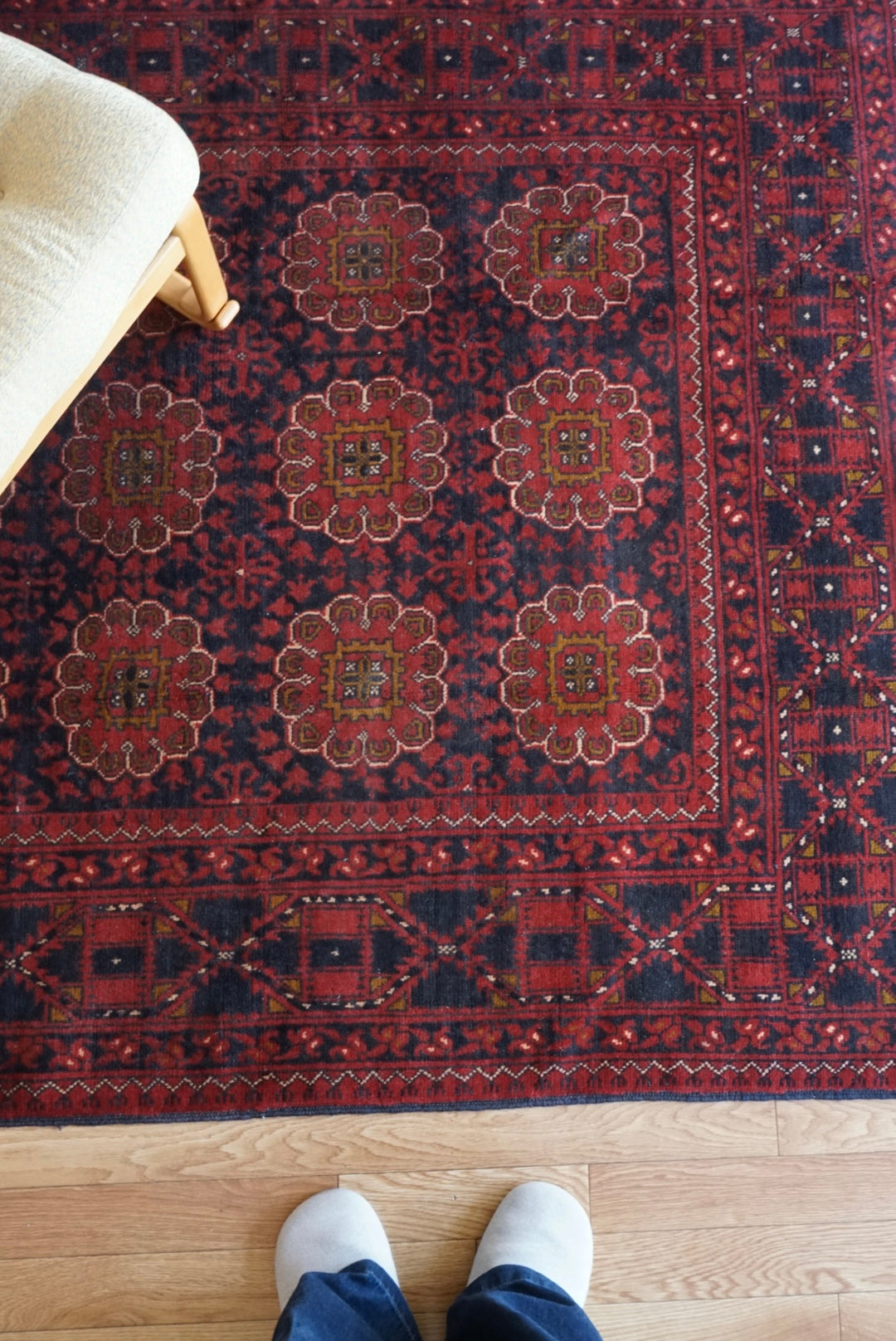 店頭販売 Afghanistan Vintage Turkmen 1980年代 201 × 146.5 cm  No.AF2536 / 国内送料無料・羊毛手織り絨毯